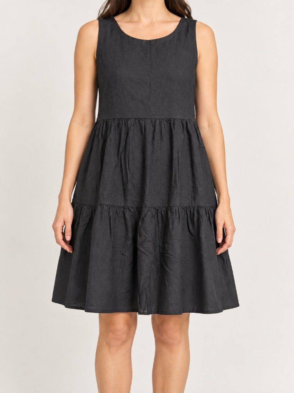 Matty M Black Linen Blend Tiered Dress Size L NWT